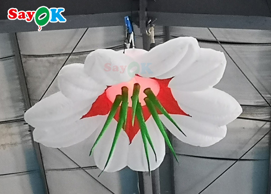 Dostosowany gigantyczny nadmuchiwany kwiat wiszący ponton ślubny LED dekoracja kwiatowa
