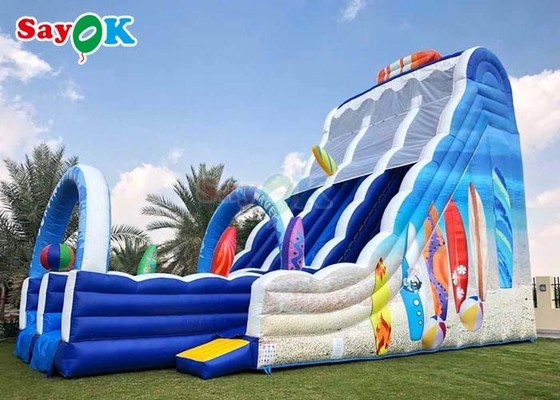 42.7ft Gigant Inflatable Water Slides Blue Inflatable Double Beach Lane Slide