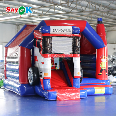 Sayok Brandweer Themed Inflatable Slide Bounce House Combo Fire Truck Inflatable Bouncy Castle for Kids