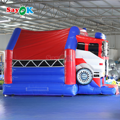 Sayok Brandweer Themed Inflatable Slide Bounce House Combo Fire Truck Inflatable Bouncy Castle for Kids