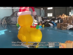 Yellow 2m Inflatable Christmas Duck With Hat Courtyard Decoration